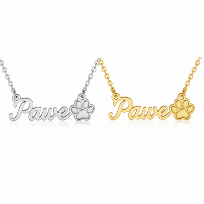 Classic Paw Print Name Necklace in silver and gold finish